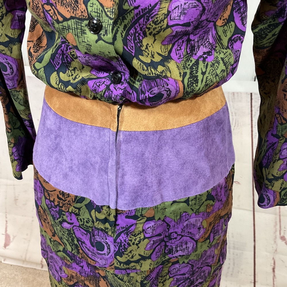 Vintage Act I New York Dress 7/8 Floral Print Blouson Suede Waist Tiered Modest - Picture 10 of 16